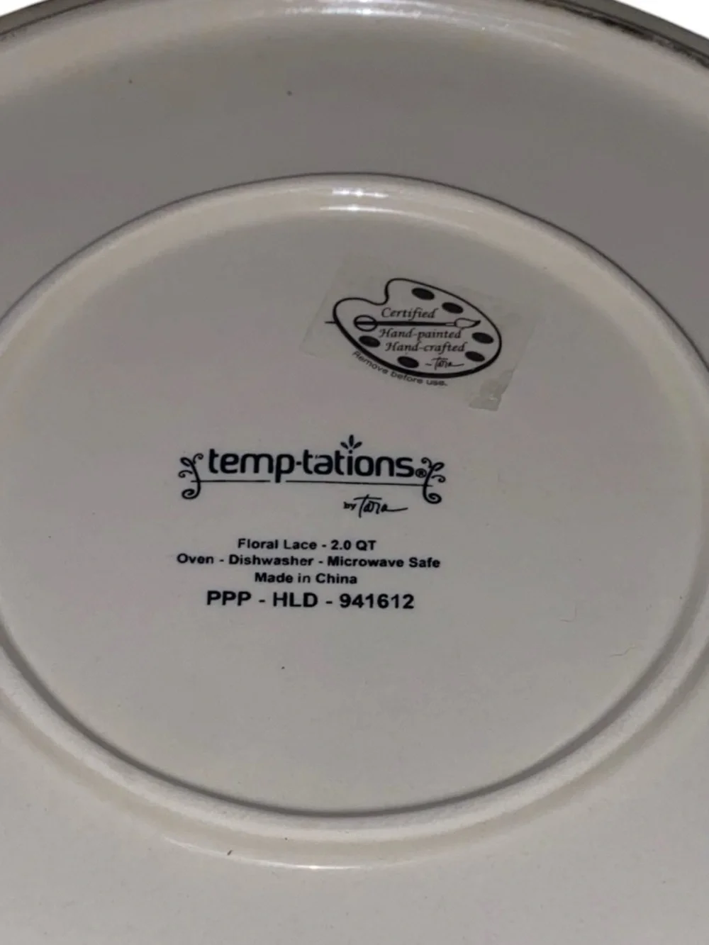 TEMP-TATIONS 2 QT CASSEROLE DISH Floral Lace Basketweave Design Blue Tan White